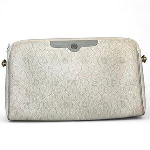 Christian Dior Honeycomb Coated Canvas Makeup Pouch Clutch - White/Cream, Grey